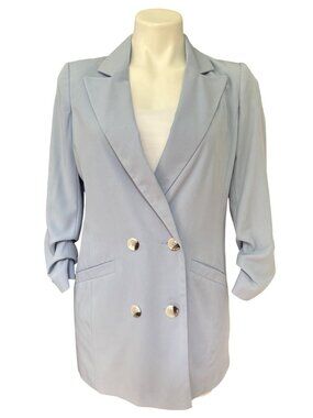 Miss Selfridge Light Blue Double-Breasted Blazer With Notched Lapels Size US 4